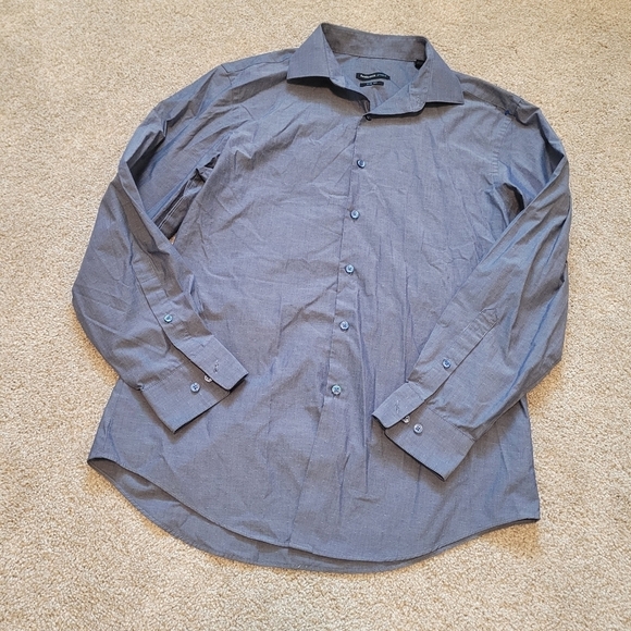 Van Heusen Studio Mens Blue Wrinkle Free Slim Fit Button Up Dress Shirt - Picture 2 of 6